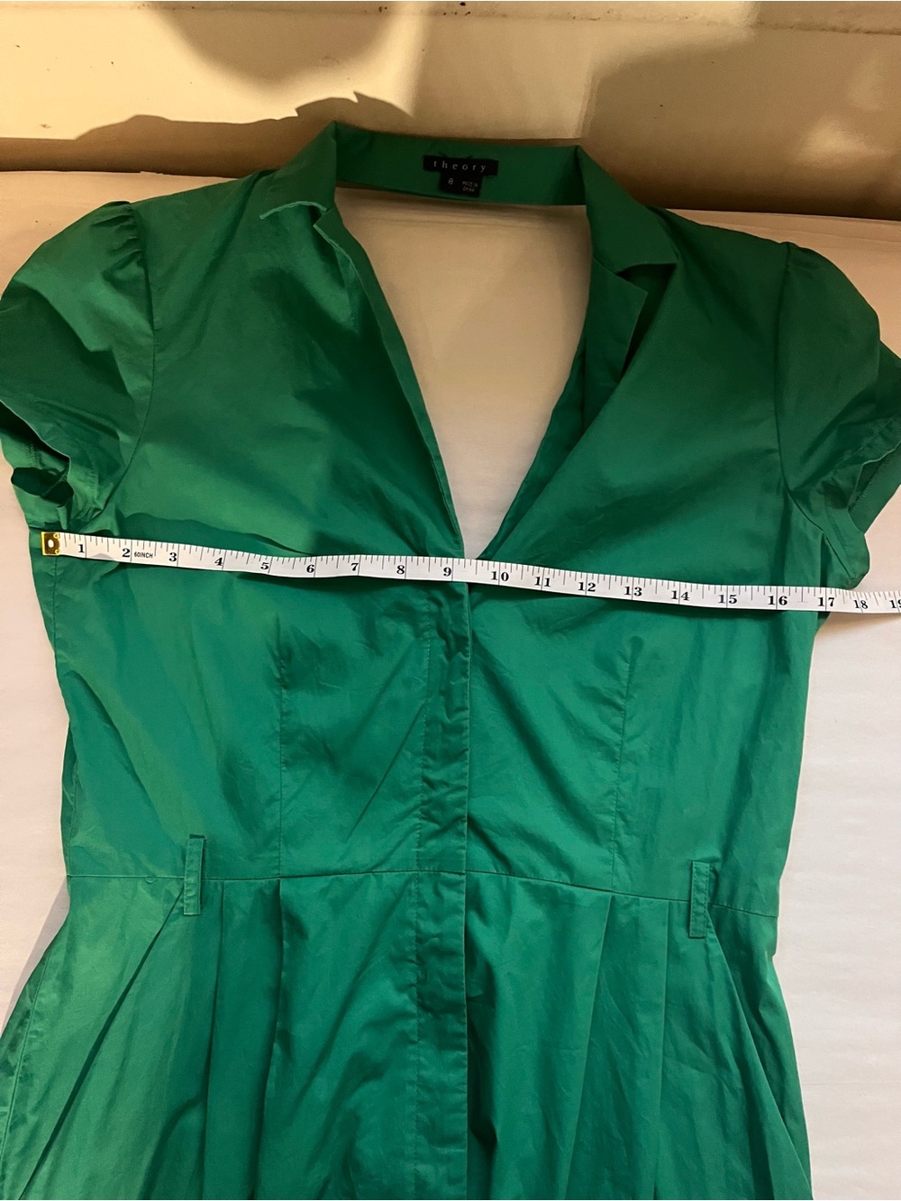 Theory Kelly Green Shiras Dress Poplin Cotton Back Cutout 8 - Picture 10 of 12